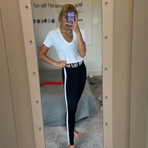 White One Striped Black Leggings